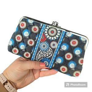 Vera Bradley Night Owl Kiss Lock Wallet NWOT Blue Red Black